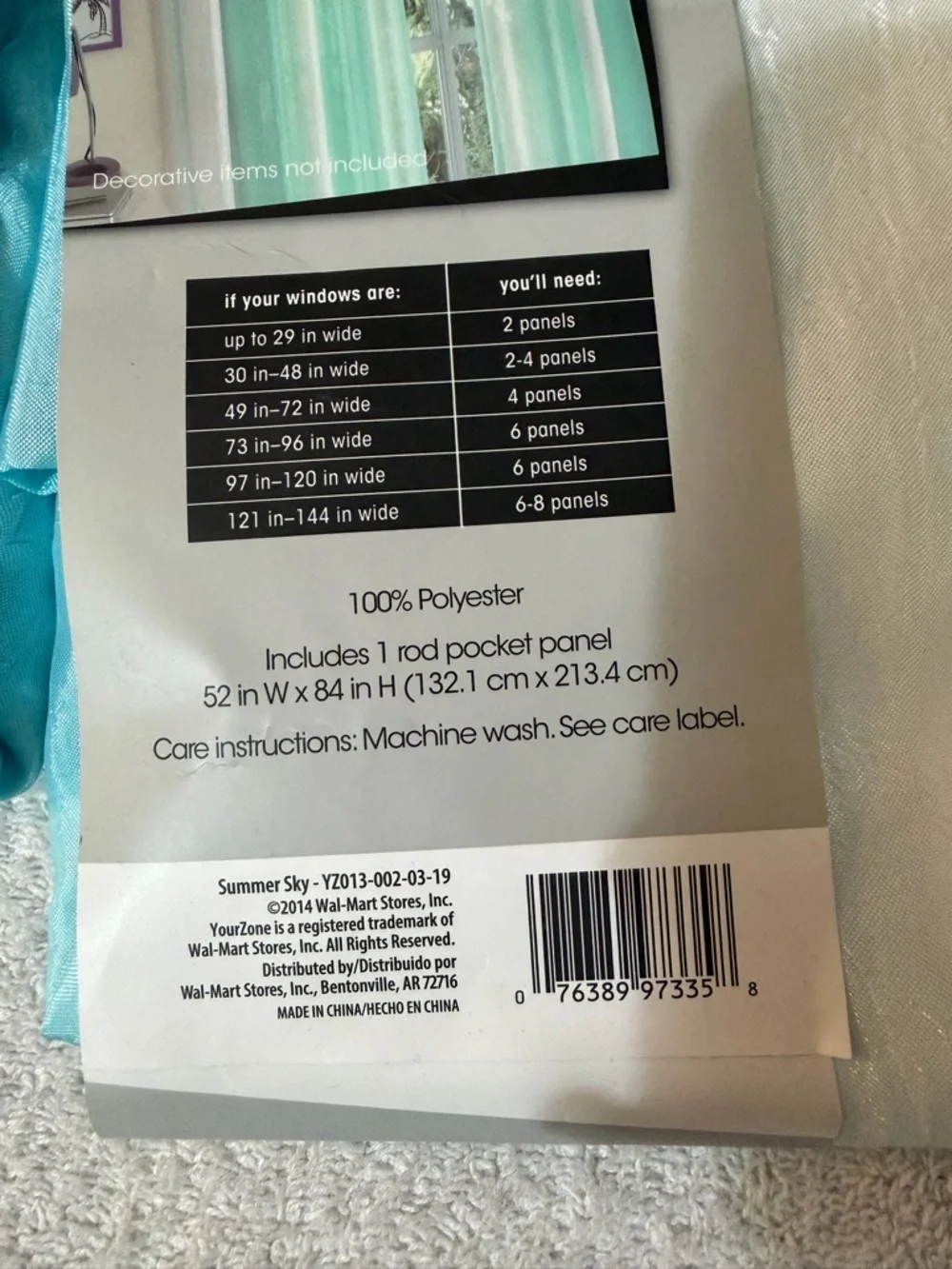 NWT SET OF 4 Your Zone Crushed Ombre Curtain Panel Flowy Summer Sky 52x84” Teen
